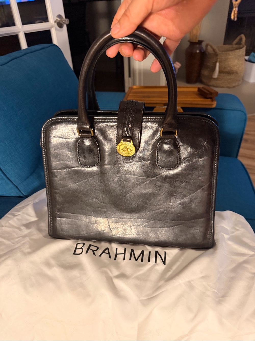 Vintage Brahmin Black Leather Top-Handle Satchel